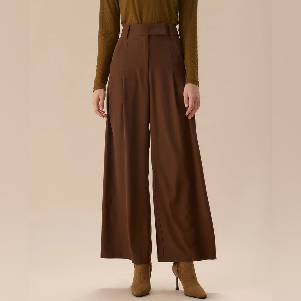 Rihoas Brown High Waisted Pockets Straight Pants